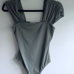 Saints & Hearts Olive Green Ribbed Puff Sleeve Bodysuit Made in USA